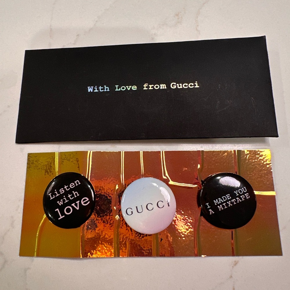 Gucci Black and White Pin Trio on Gold Card